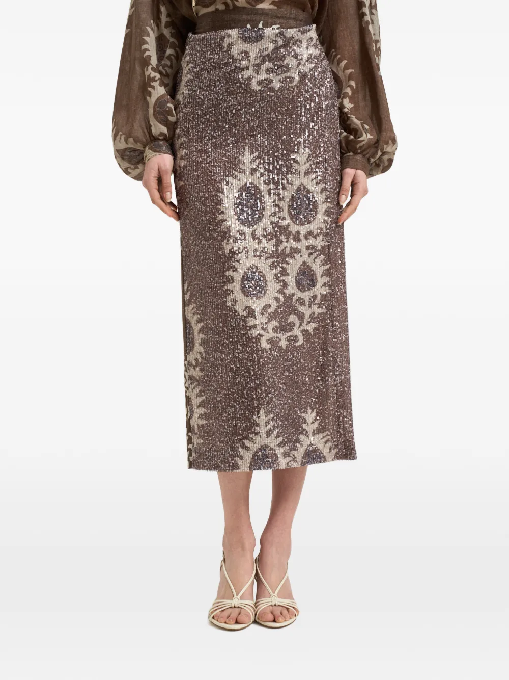 Bazar Deluxe sequin-embellished midi skirt - Marrone