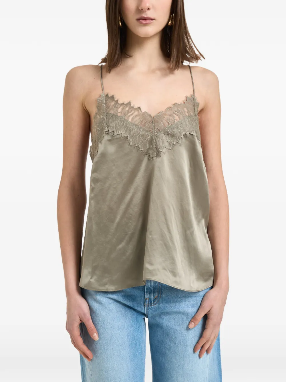 IRO lace-trim satin camisole top - Verde