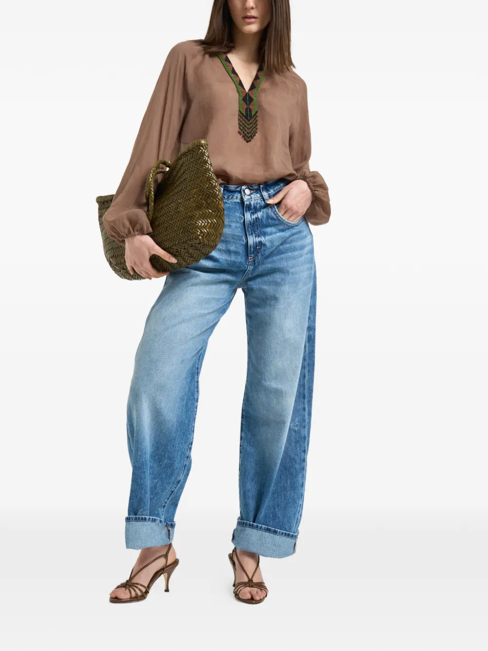 Beaded-Detail V-Neck Blouse