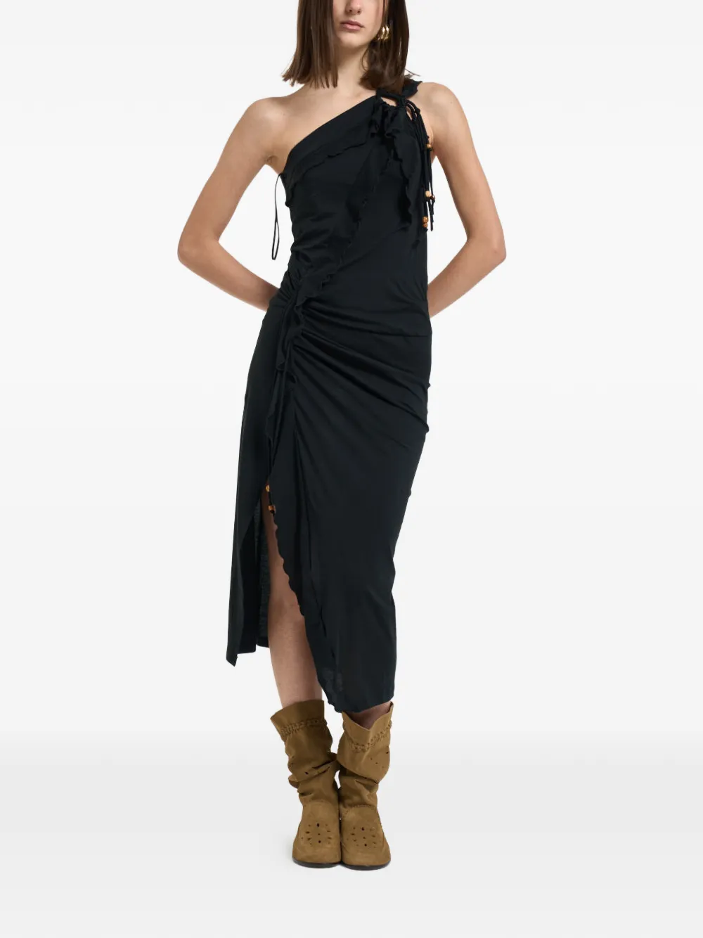 ISABEL MARANT Juliane ruffled one-shoulder midi dress - Toni neutri