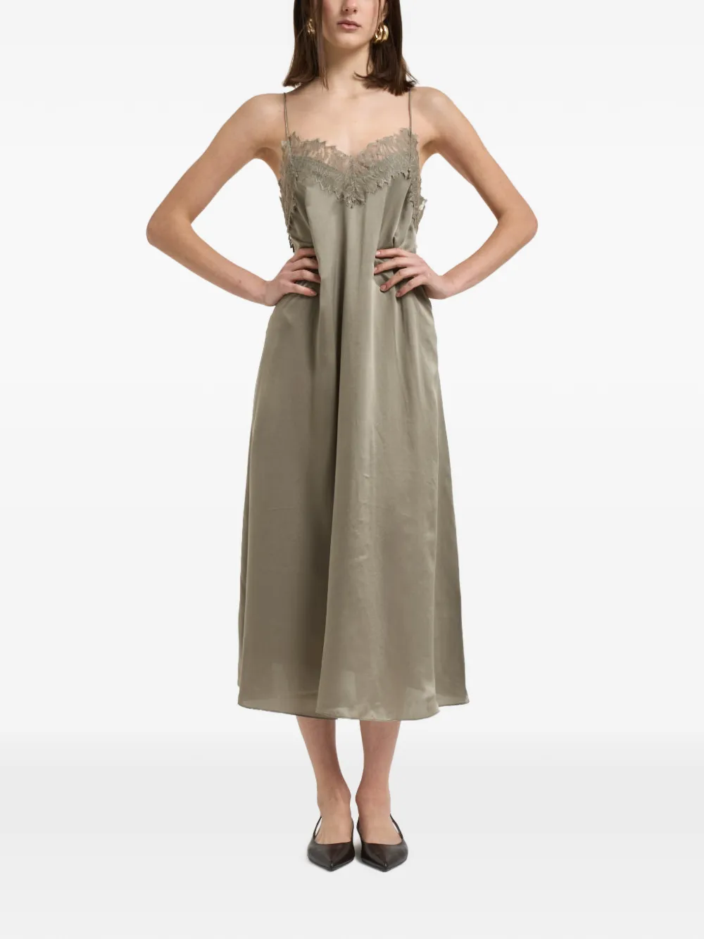 IRO lace-trim satin midi dress - Grün