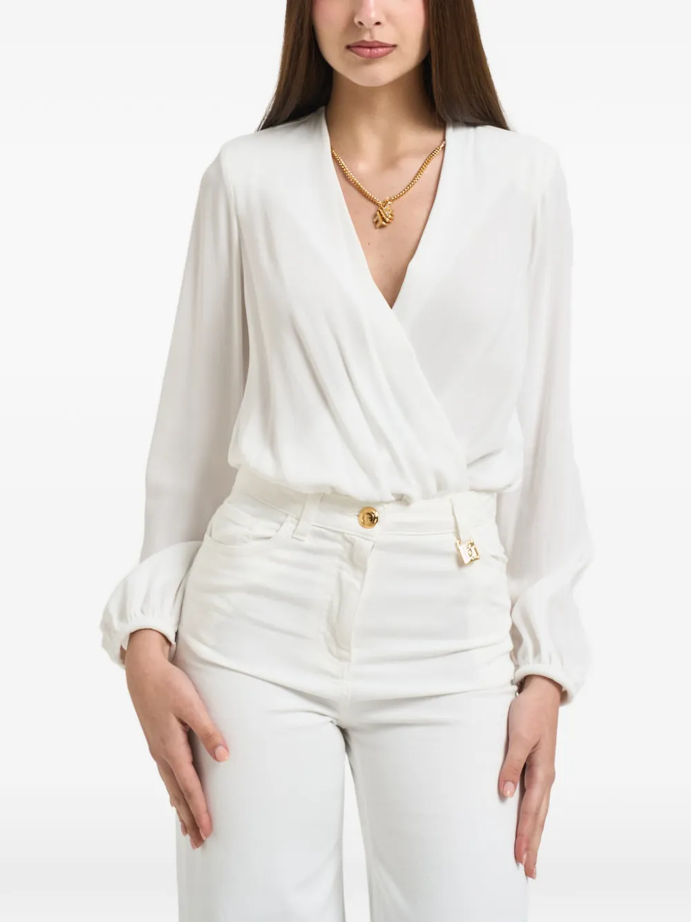 Elisabetta Franchi V-neck wrap-style blouse - Bianco