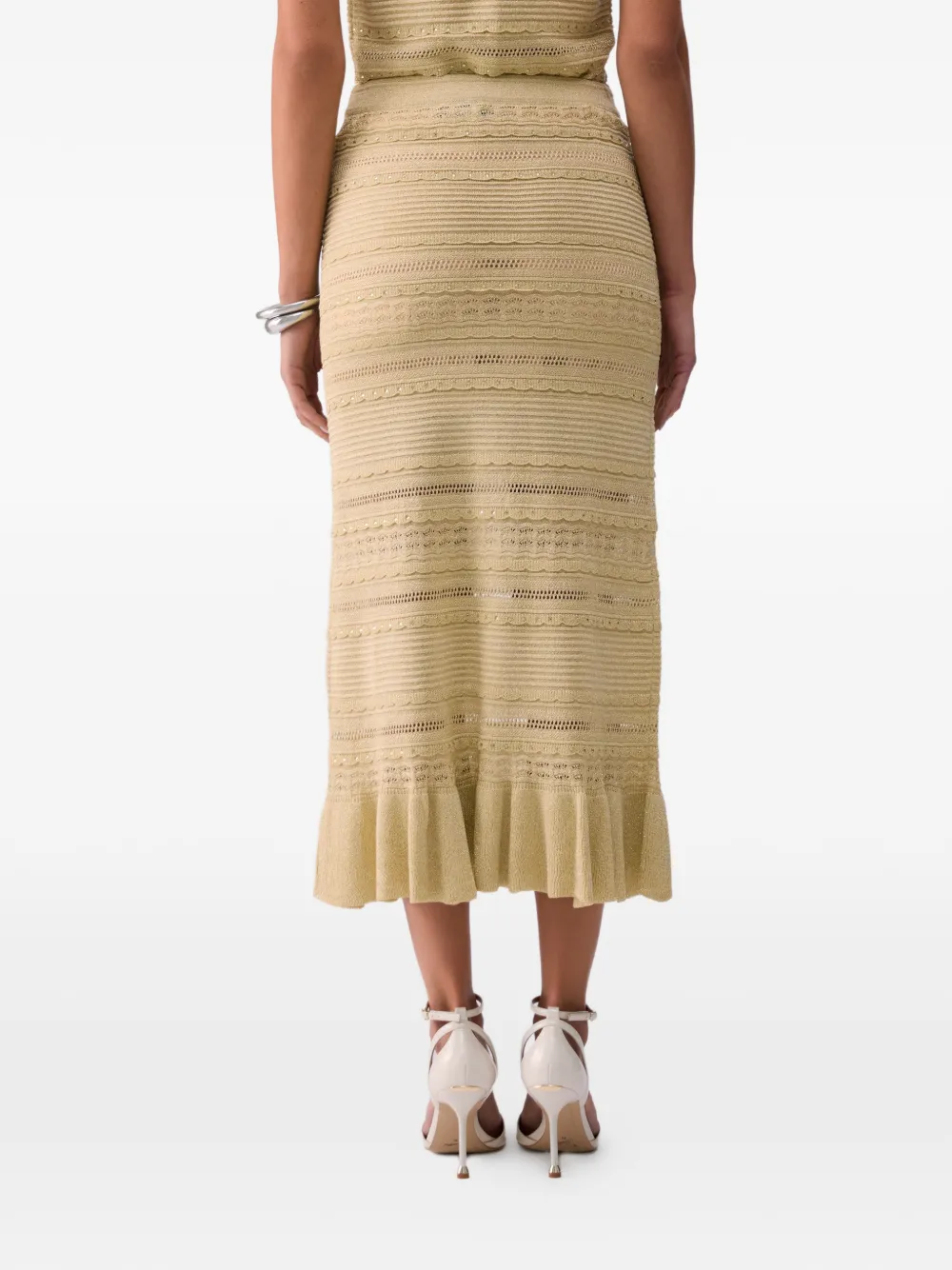  Liu Jo Openwork Flounced Midi Skirt - Yellow 