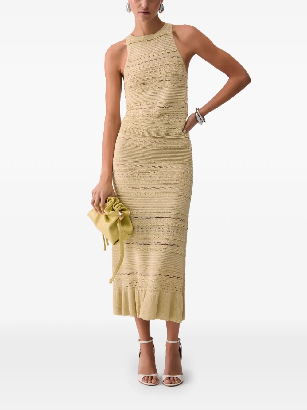  Liu Jo Openwork Flounced Midi Skirt - Yellow 