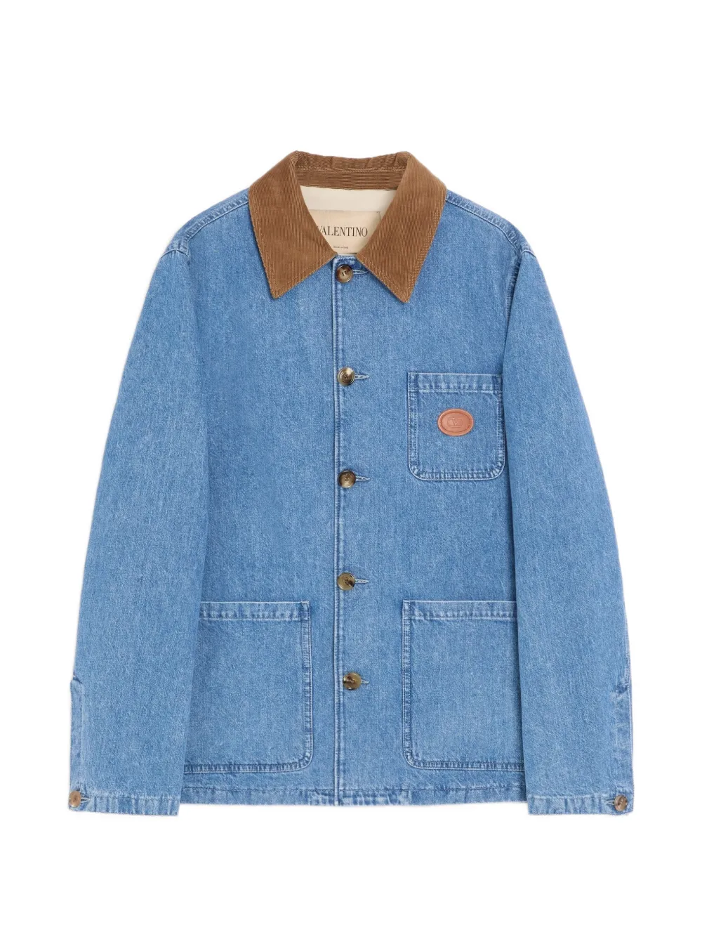 Valentino Garavani Giacca-camicia denim con applicazione VLogo - Blu