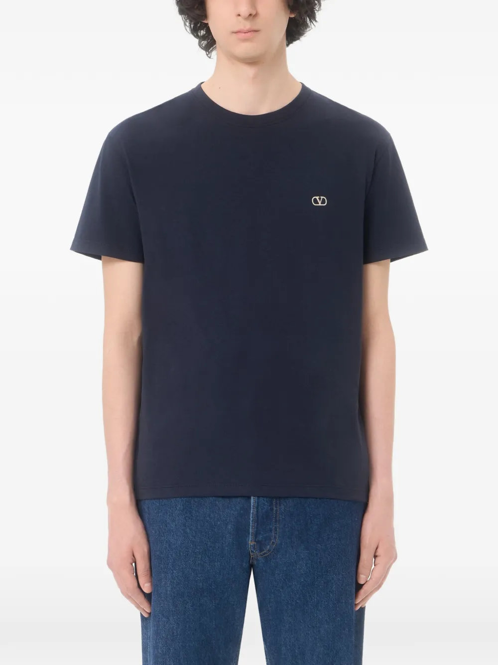 Valentino Garavani Katoenen T-shirt met VLogo-borduurwerk Blauw