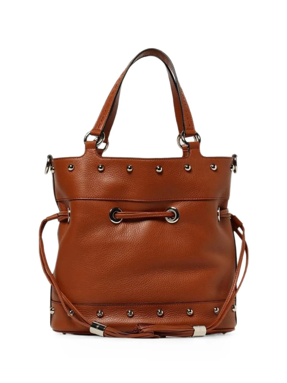 Lancel stud-embellished tassel-detail bucket bag - Marrone