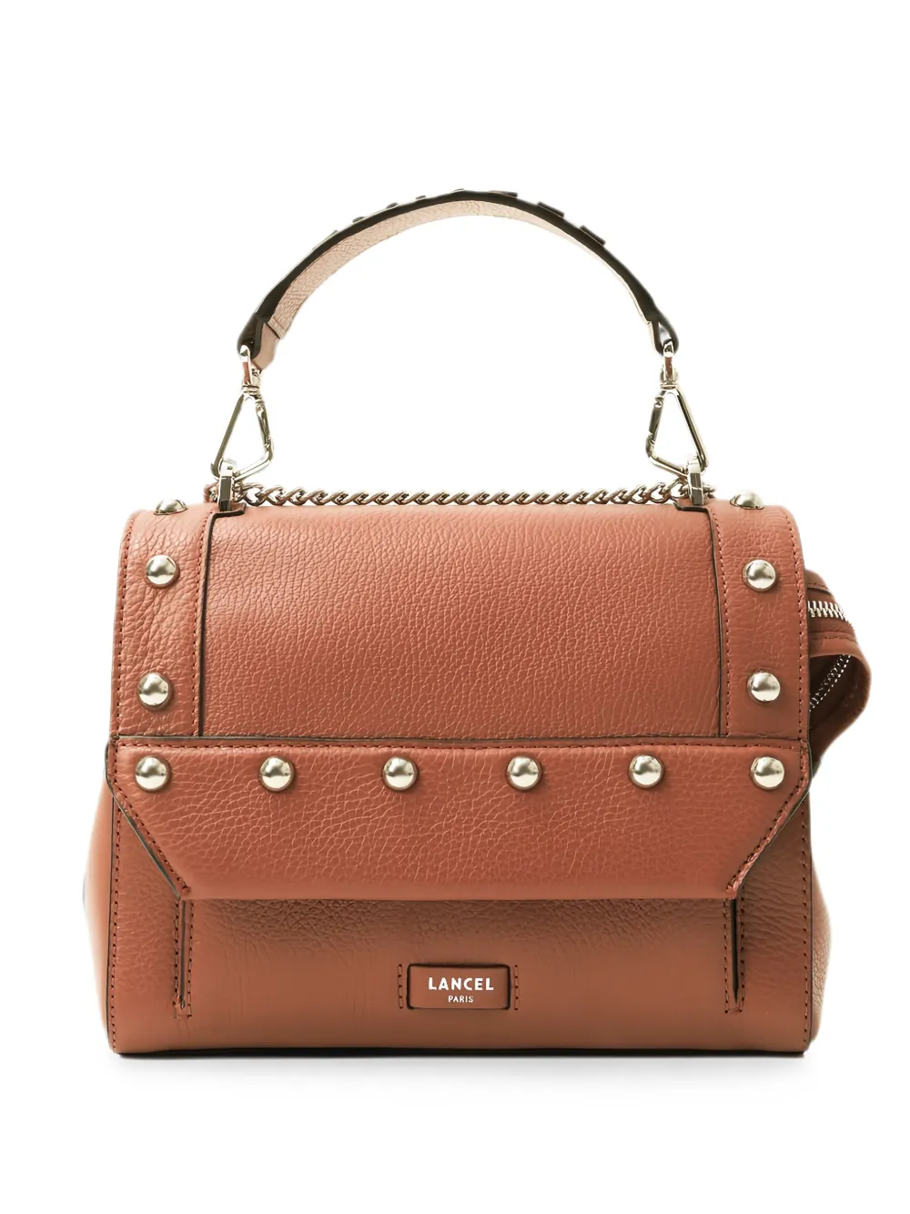 Lancel studded grained-leather tote bag - Marrone