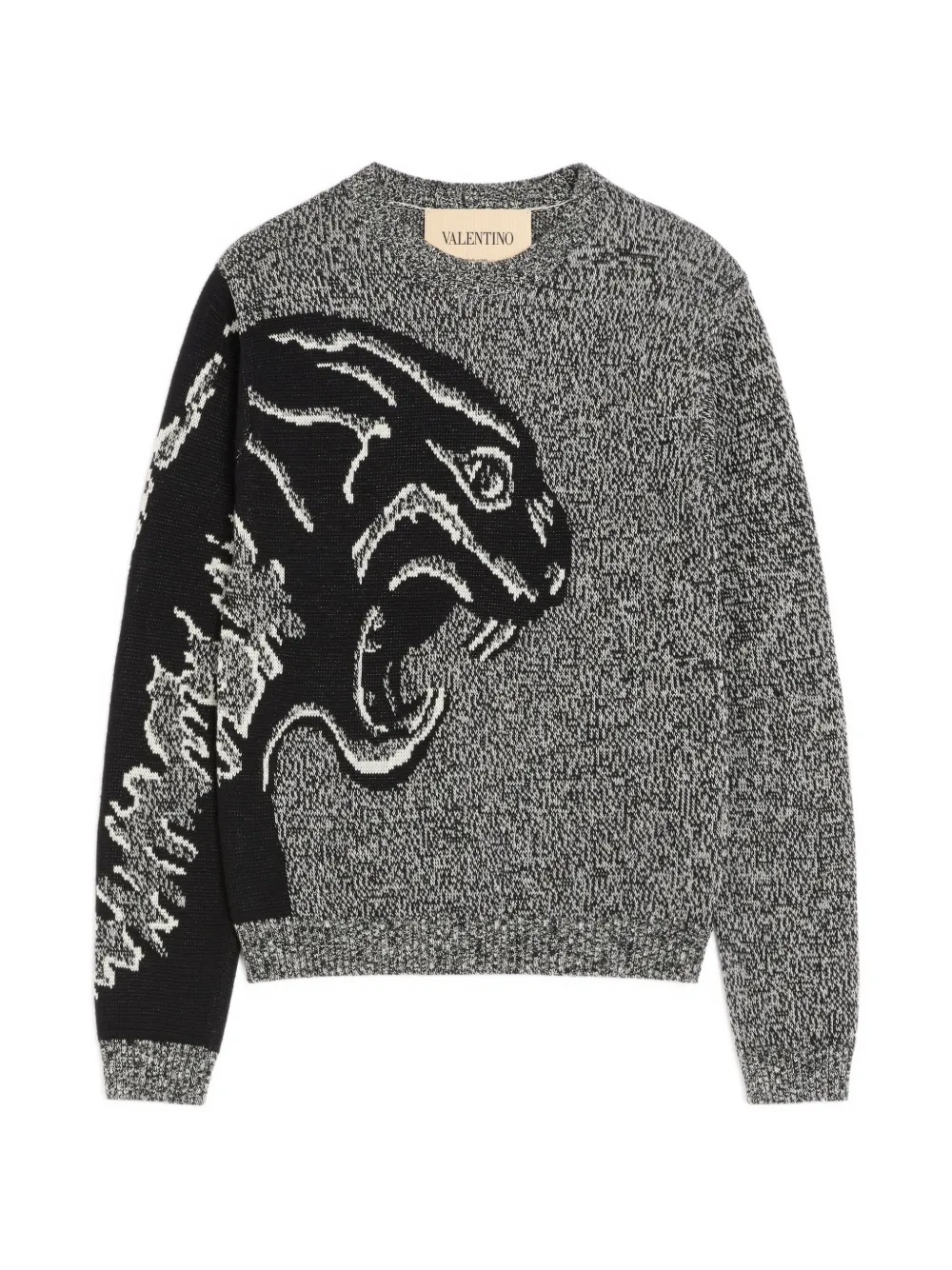 Valentino Garavani Pullover aus Baumwolle und Mouliné-Wolle mit Panther-Print - Grau