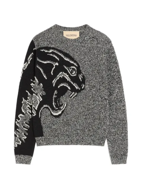 Valentino Garavani cotton and mouliné wool sweater with panther jacquard