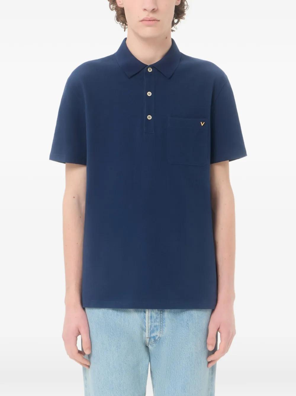 Valentino Garavani Katoenen piqué poloshirt met VGold Blauw