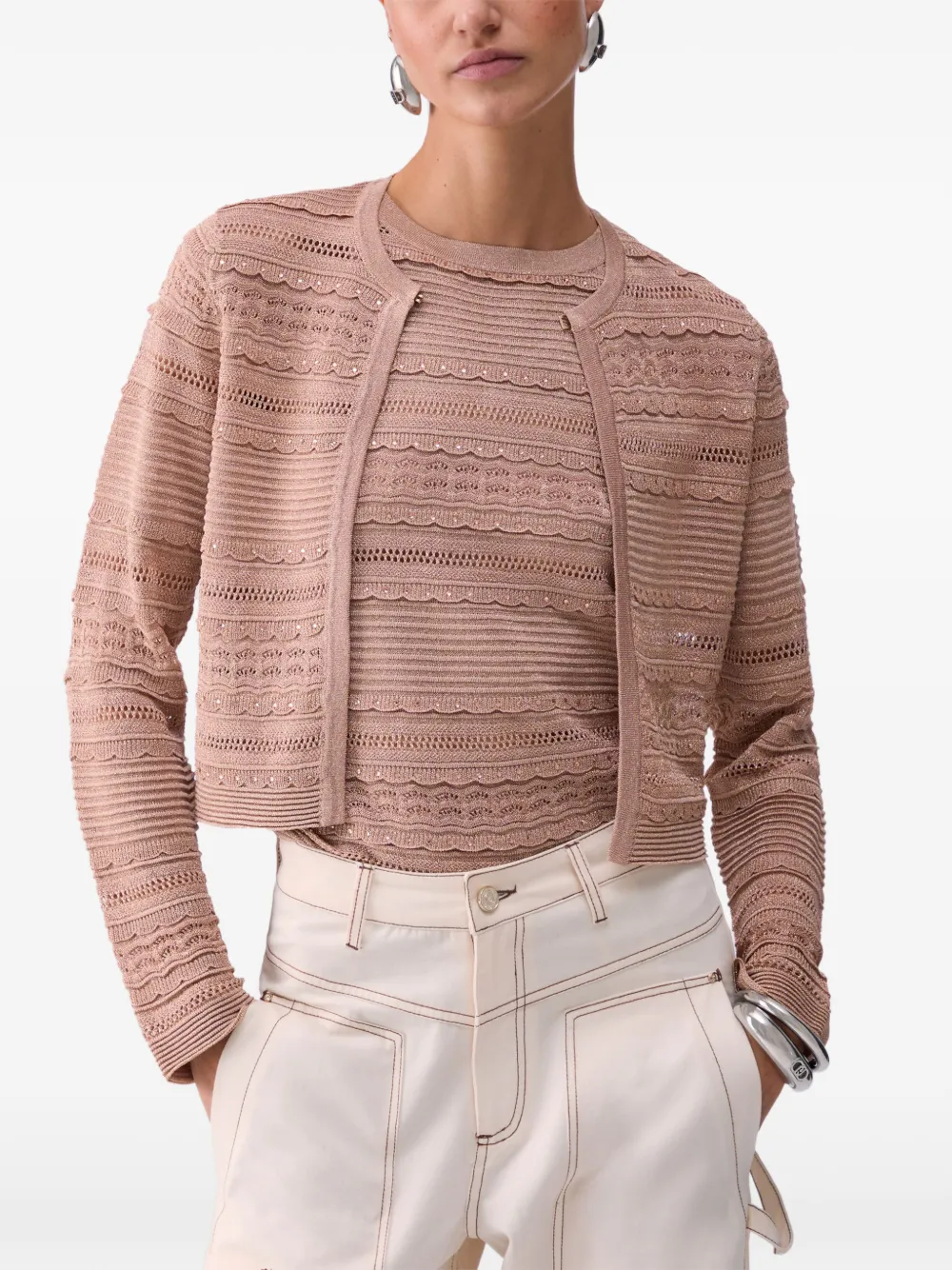  Liu Jo Openwork Button Cardigan - Pink 