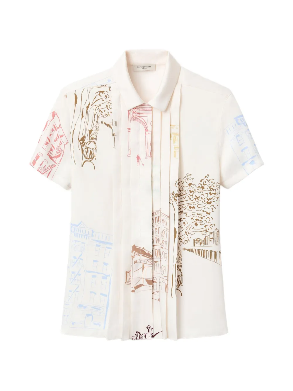 Lafayette 148 Manhattan print short-sleeved shirt - Nude