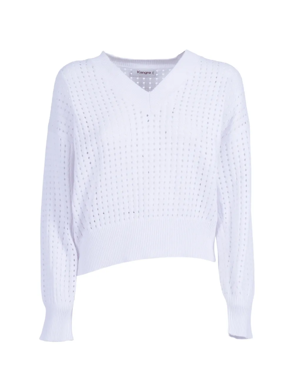 Kangra open-knit V-neck sweatshirt - Bianco