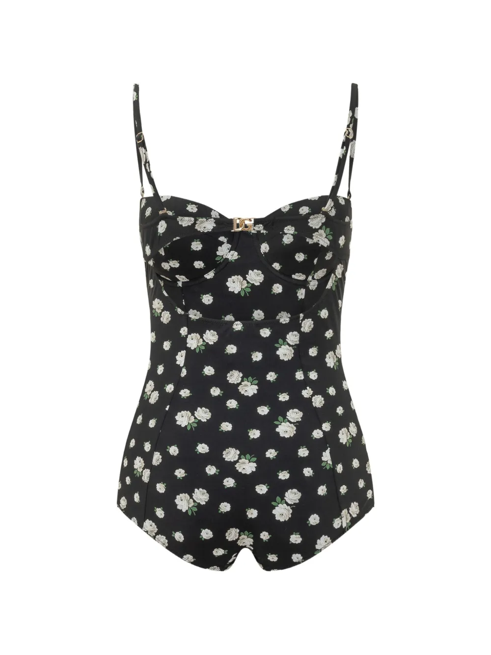 Dolce & Gabbana Badpak met bloemen-print en DG-logo Zwart