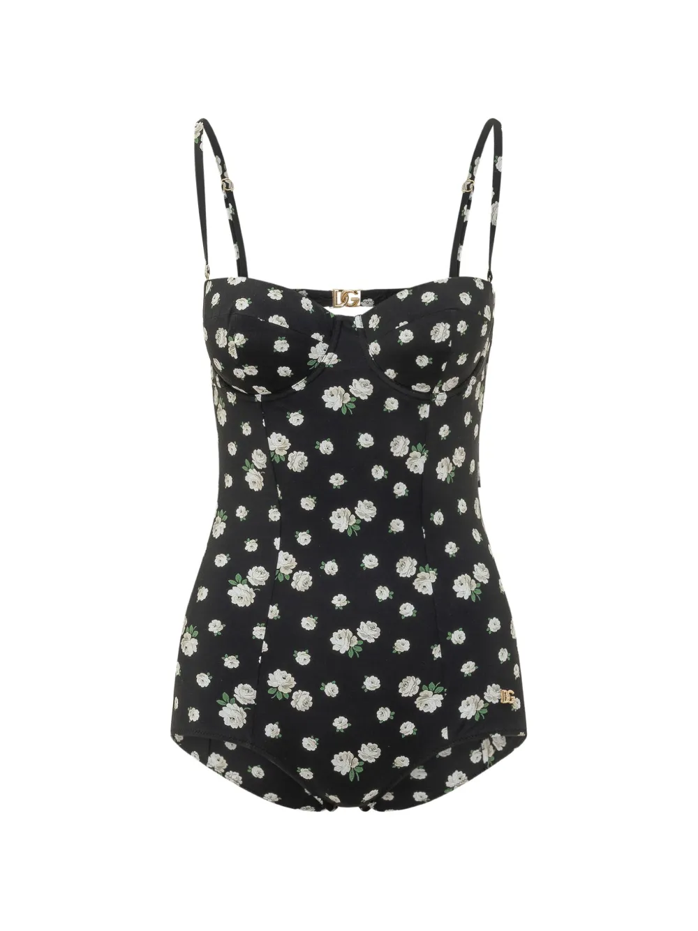 Dolce & Gabbana floral-print DG logo swimsuit - Nero