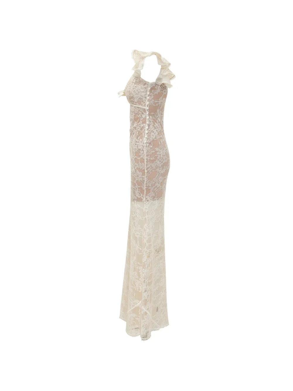 Self-Portrait Maxi-jurk met ruches en bloemenkant Beige