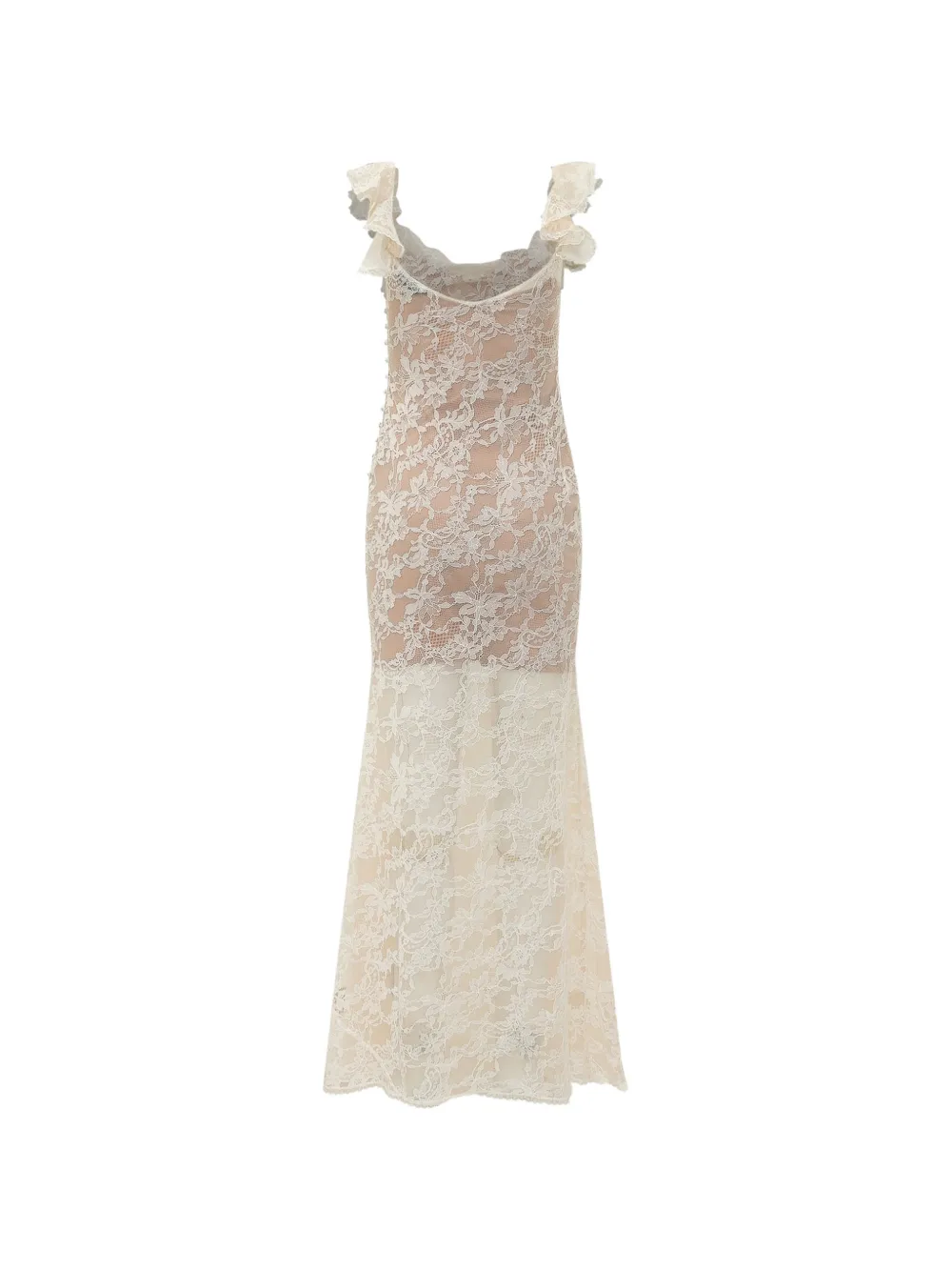 Self-Portrait Maxi-jurk met ruches en bloemenkant Beige