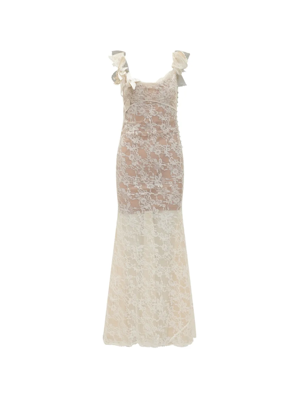 Self-Portrait ruffle lace flower maxi dress - Toni neutri