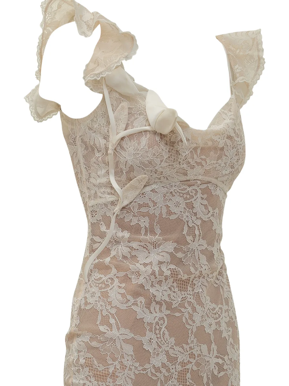 Self-Portrait Maxi-jurk met ruches en bloemenkant Beige