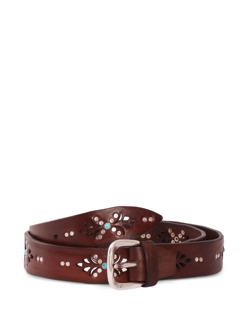 ALBERTO LUTI laser-cut studded leather belt - Braun