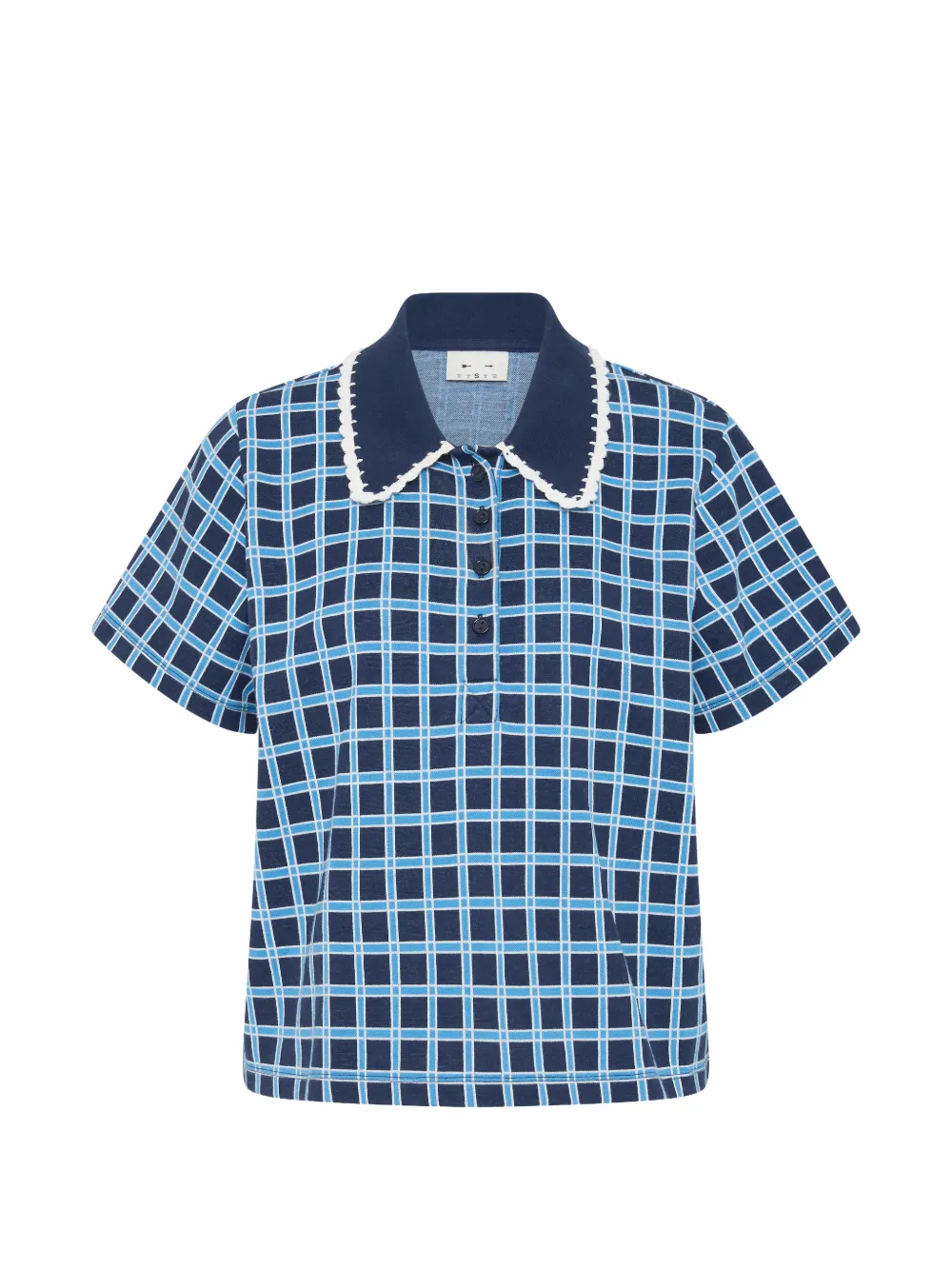 The Upside Kariertes Clubhouse Dom Poloshirt mit Häkelbesatz - Blau