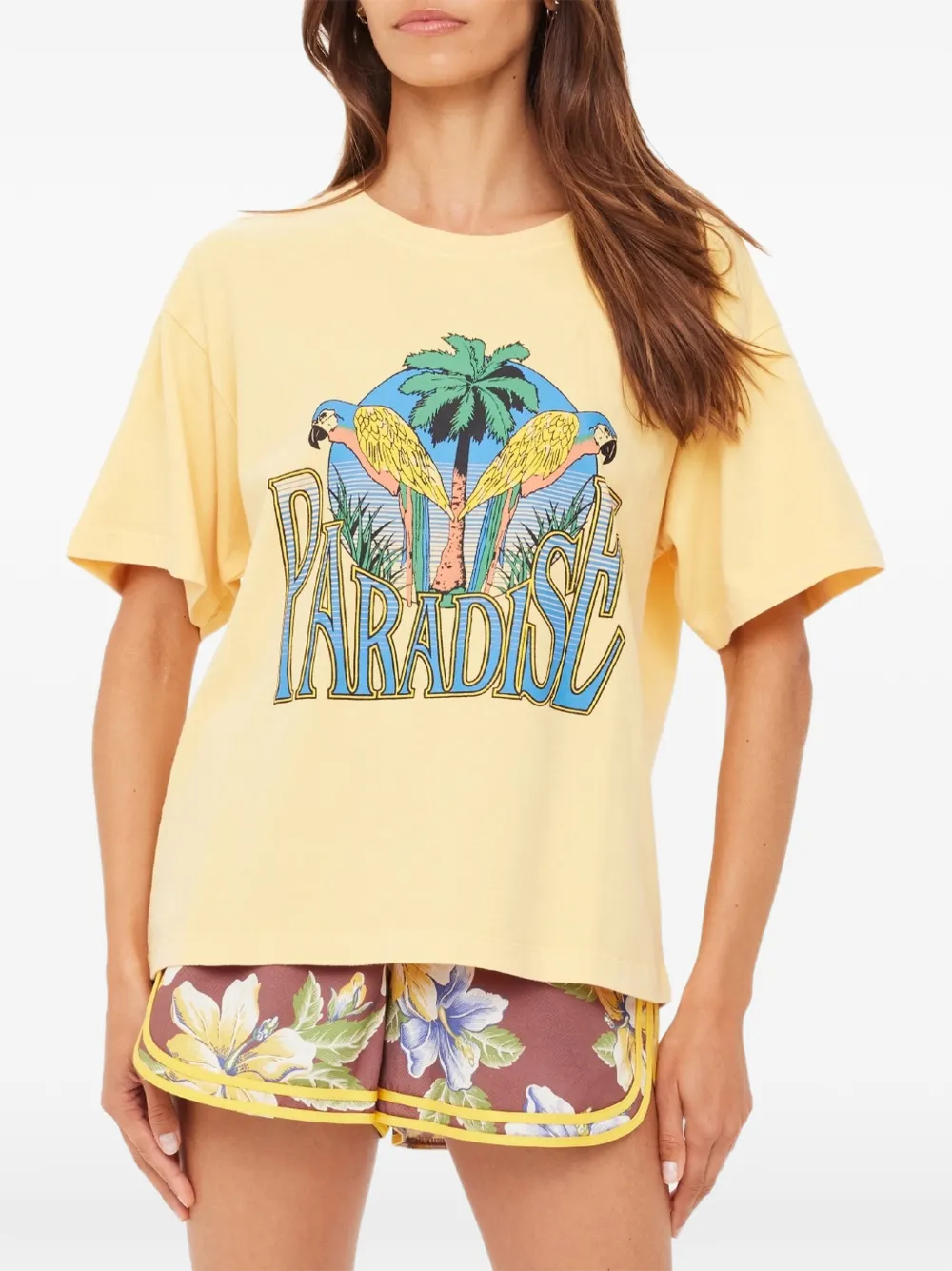 The Upside T-shirt met print Geel