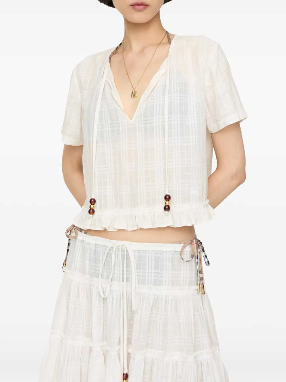Burberry Geruite katoenen voile blouse Beige