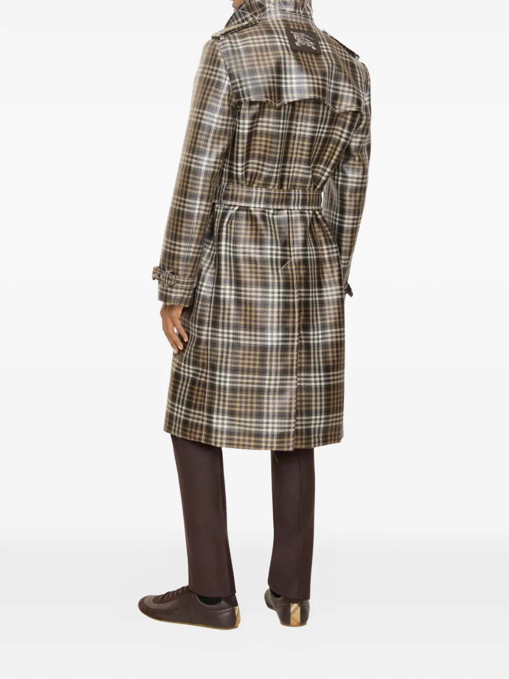 Burberry Geruite jas met ceintuur Bruin