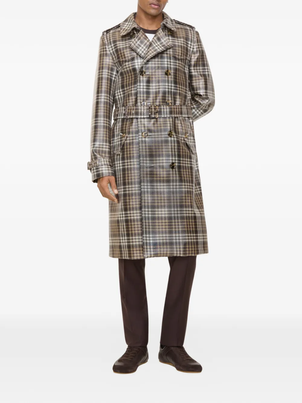Burberry Geruite jas met ceintuur Bruin