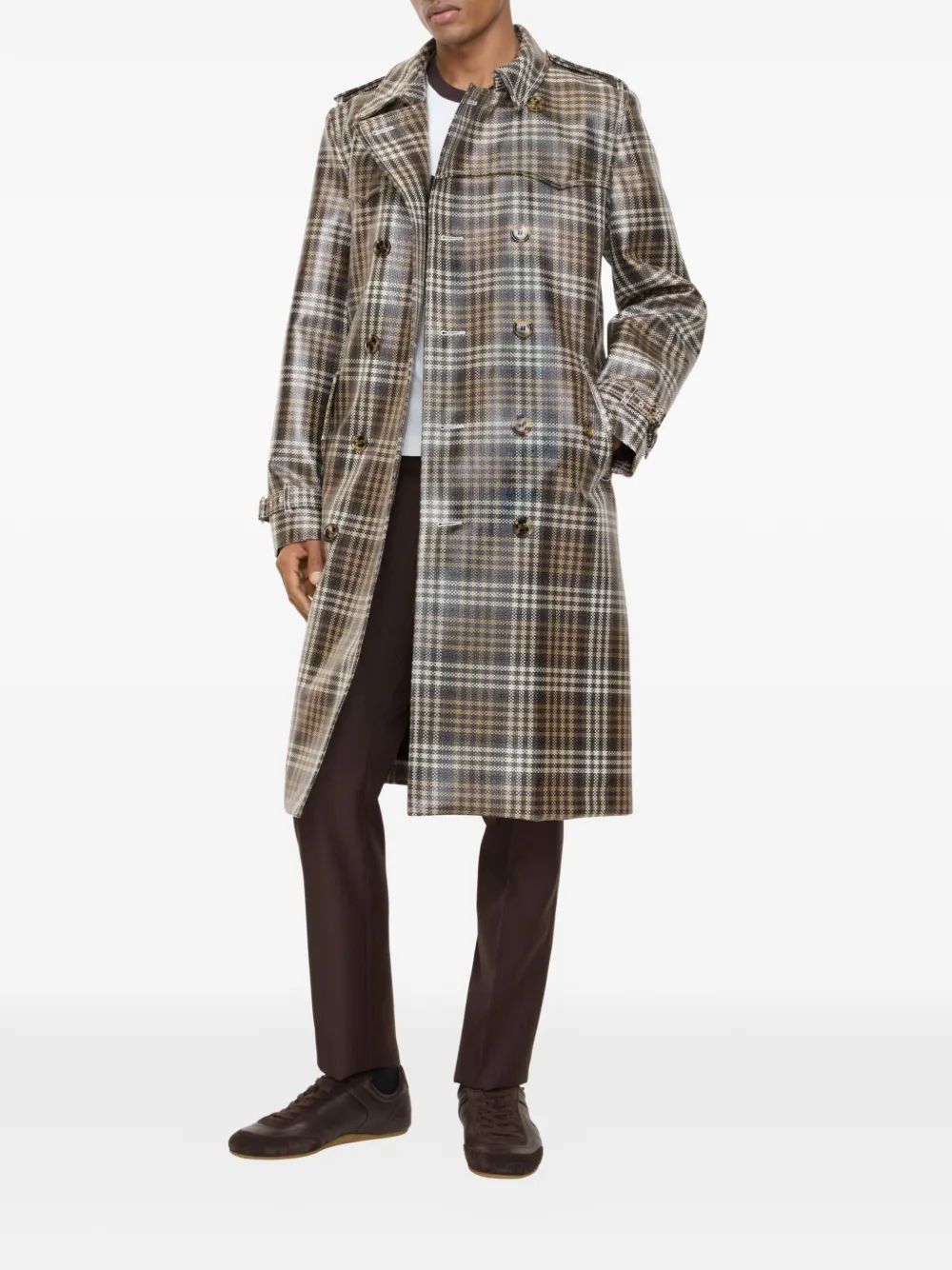 Burberry Geruite jas met ceintuur Bruin
