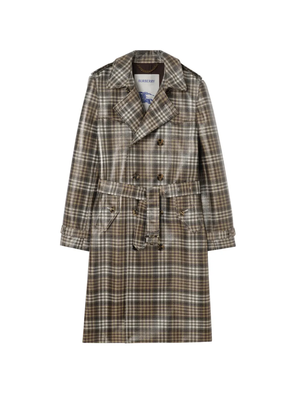 Burberry long Check coated raffia-effect Foxfield trench coat - Marrone