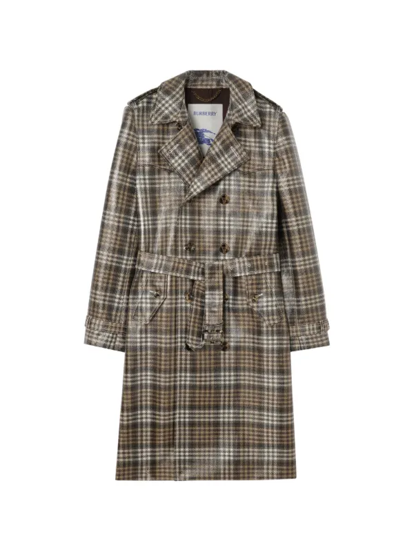 Burberry Trench Coat Foxfield Xadrez Com Efeito De Ráfia | Marrom