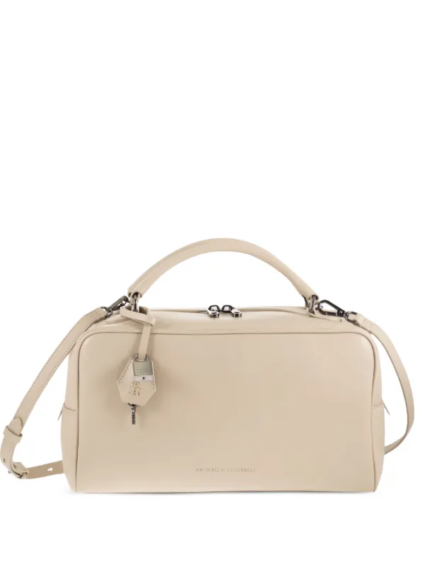 Brunello Cucinelli Padlock Explorer Leather Tote in Neutrals