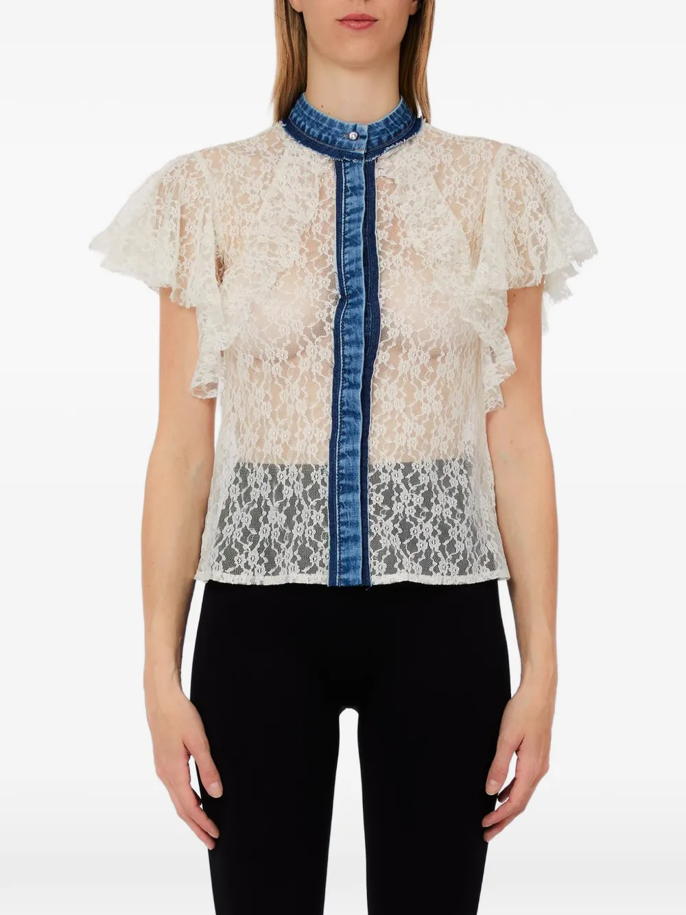 LIU JO ruffled lace short-sleeves blouse - Toni neutri