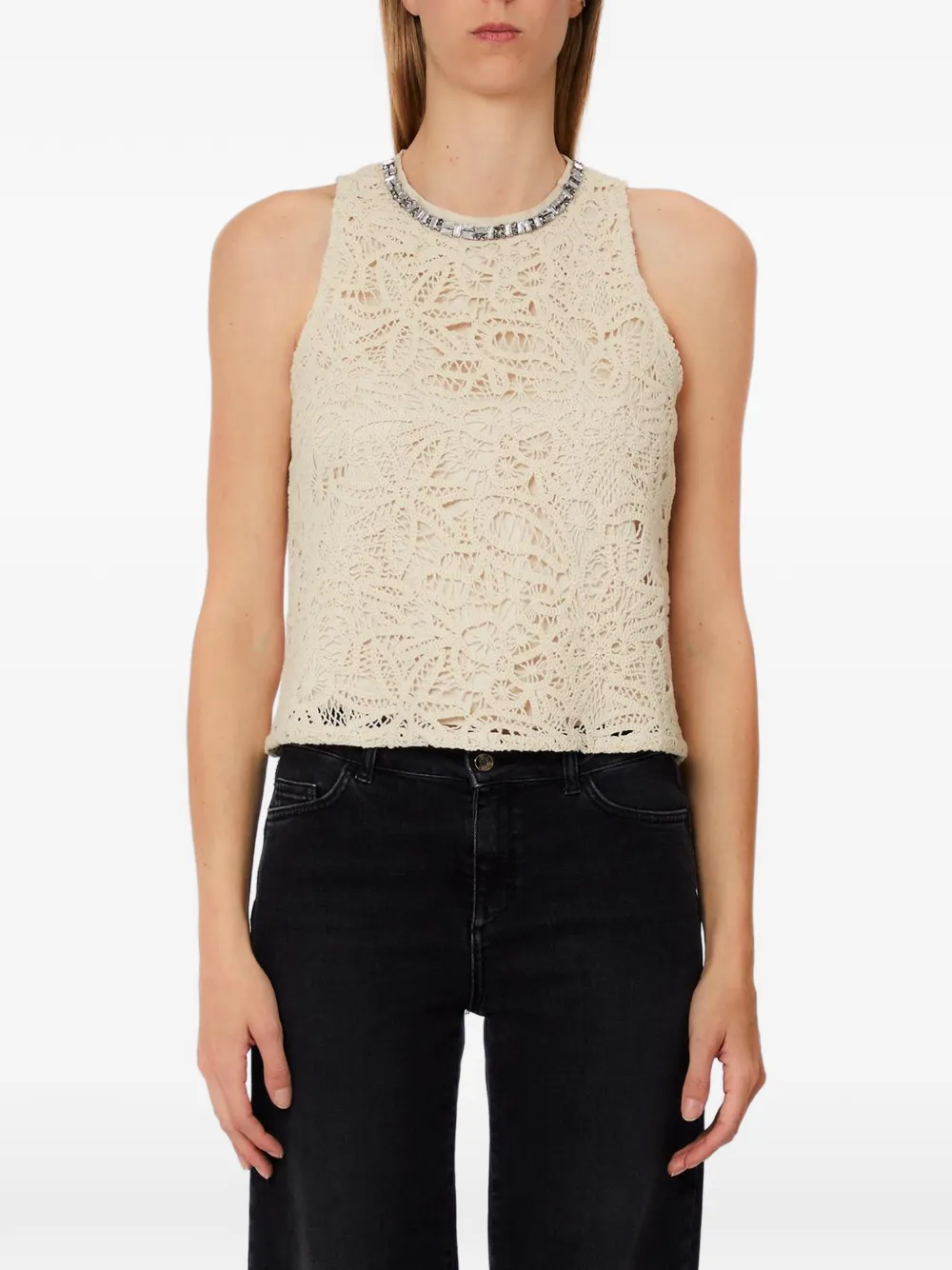 LIU JO embellished lace top - Nude