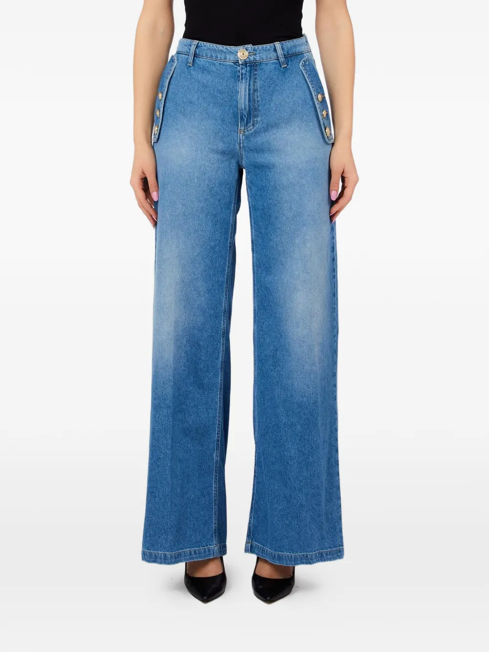 LIU JO button-detail wide-leg trousers - Blau