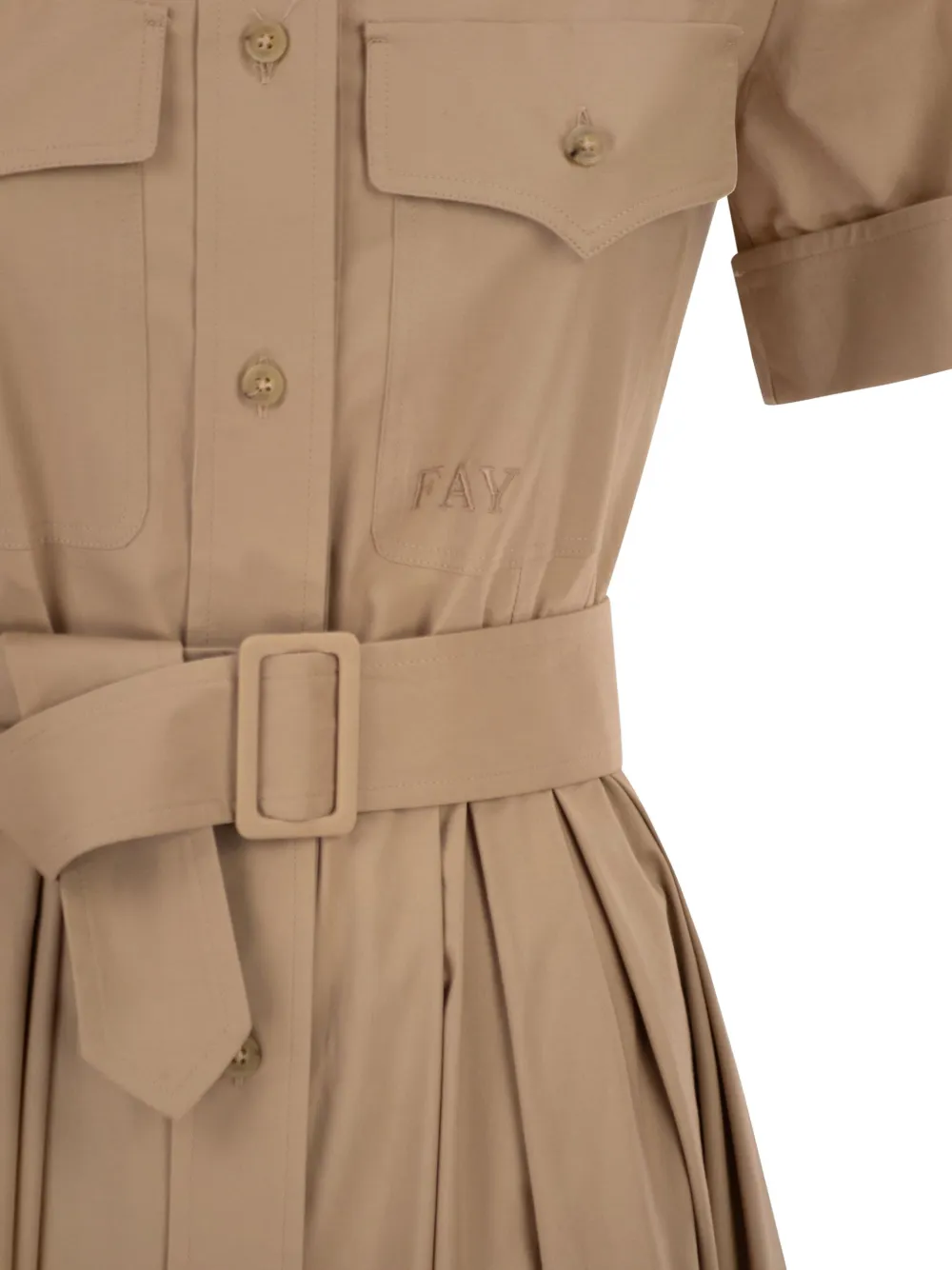 Flap-Pocket Belted Midi Shirt Dress