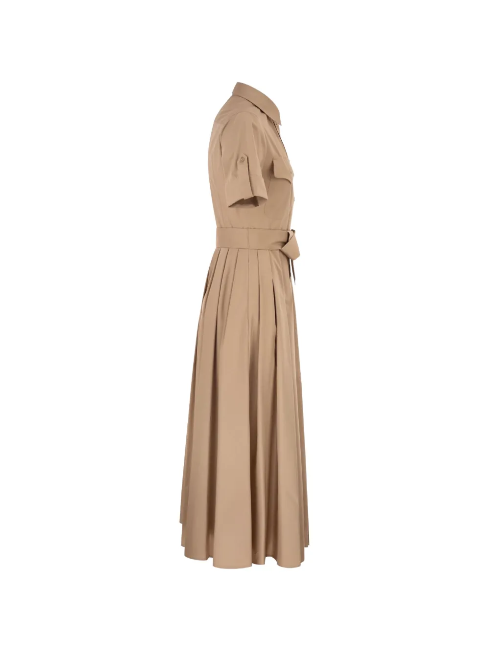 Flap-Pocket Belted Midi Shirt Dress