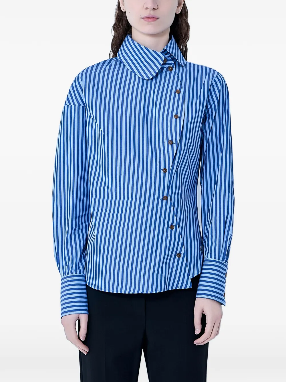 Vivienne Westwood Bella asymmetrical-fastening striped shirt - Blau