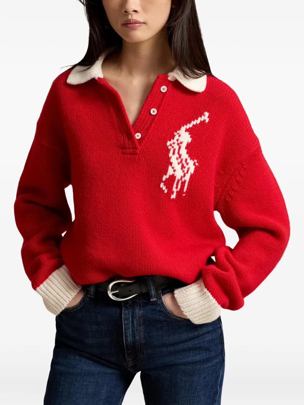 Polo Ralph Lauren Wollen trui met intarsia logo Rood