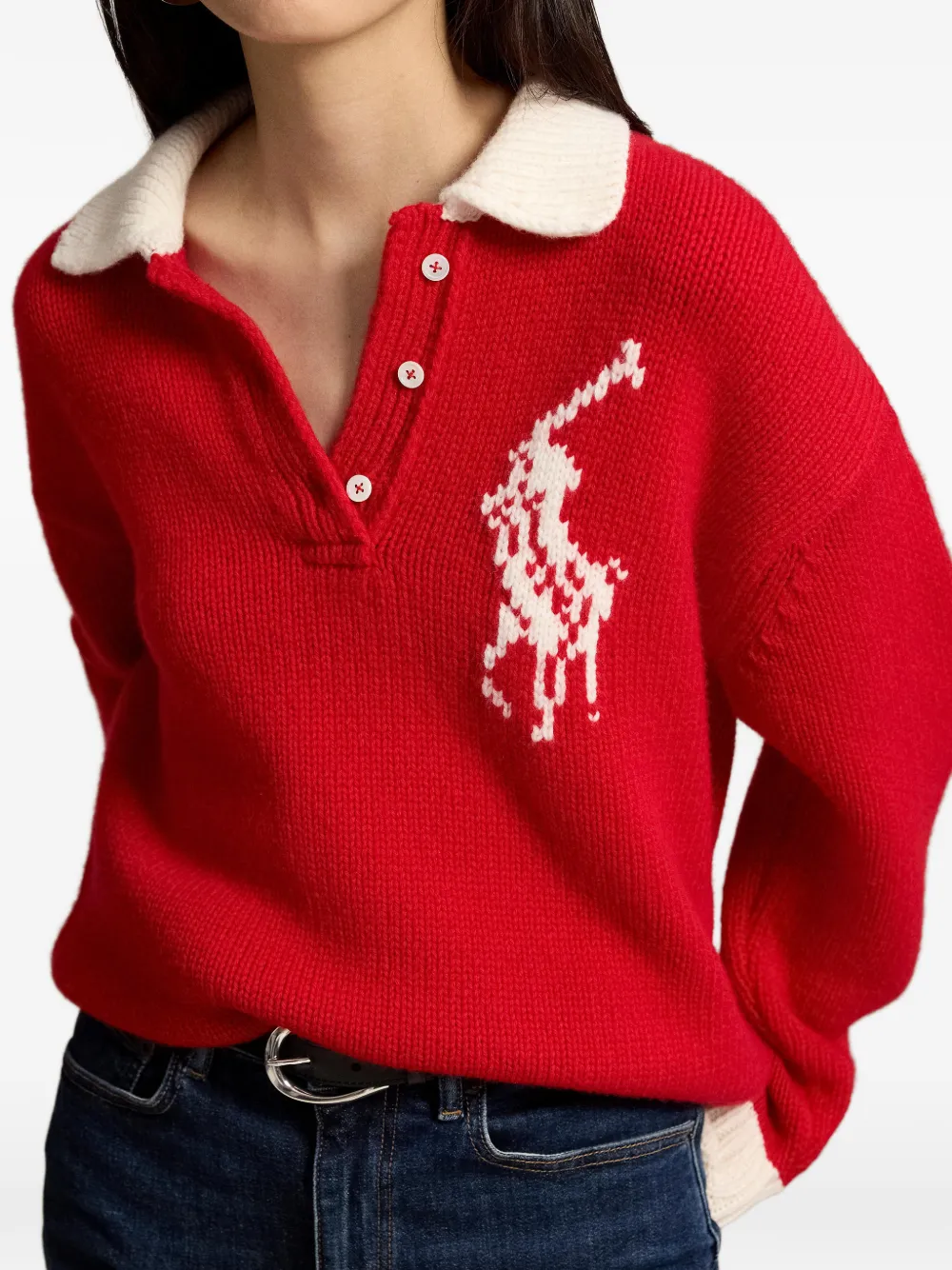 Polo Ralph Lauren Wollen trui met intarsia logo Rood