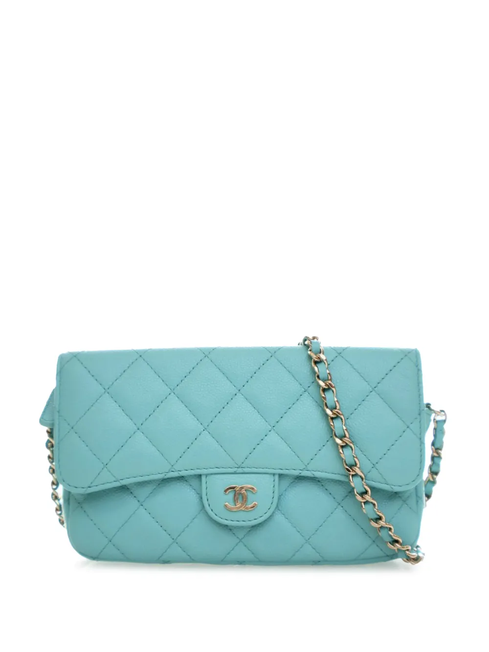 CHANEL Pre-Owned 2021-2025 CC Quilted Caviar Flap Phone Holder Wallet on Chain crossbody bag - Blu