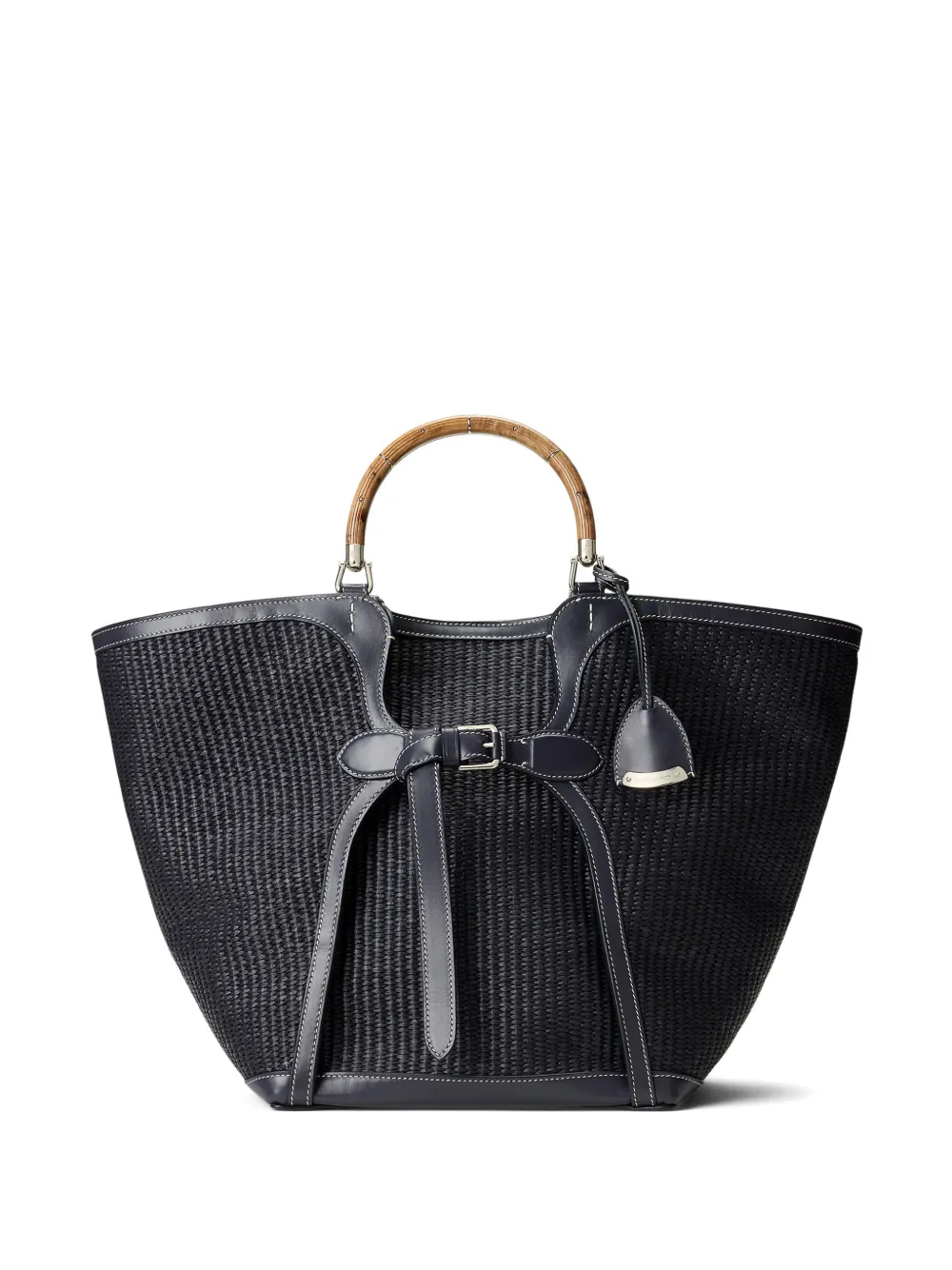 Ralph Lauren Collection burl wood braided large tote bag - Blu