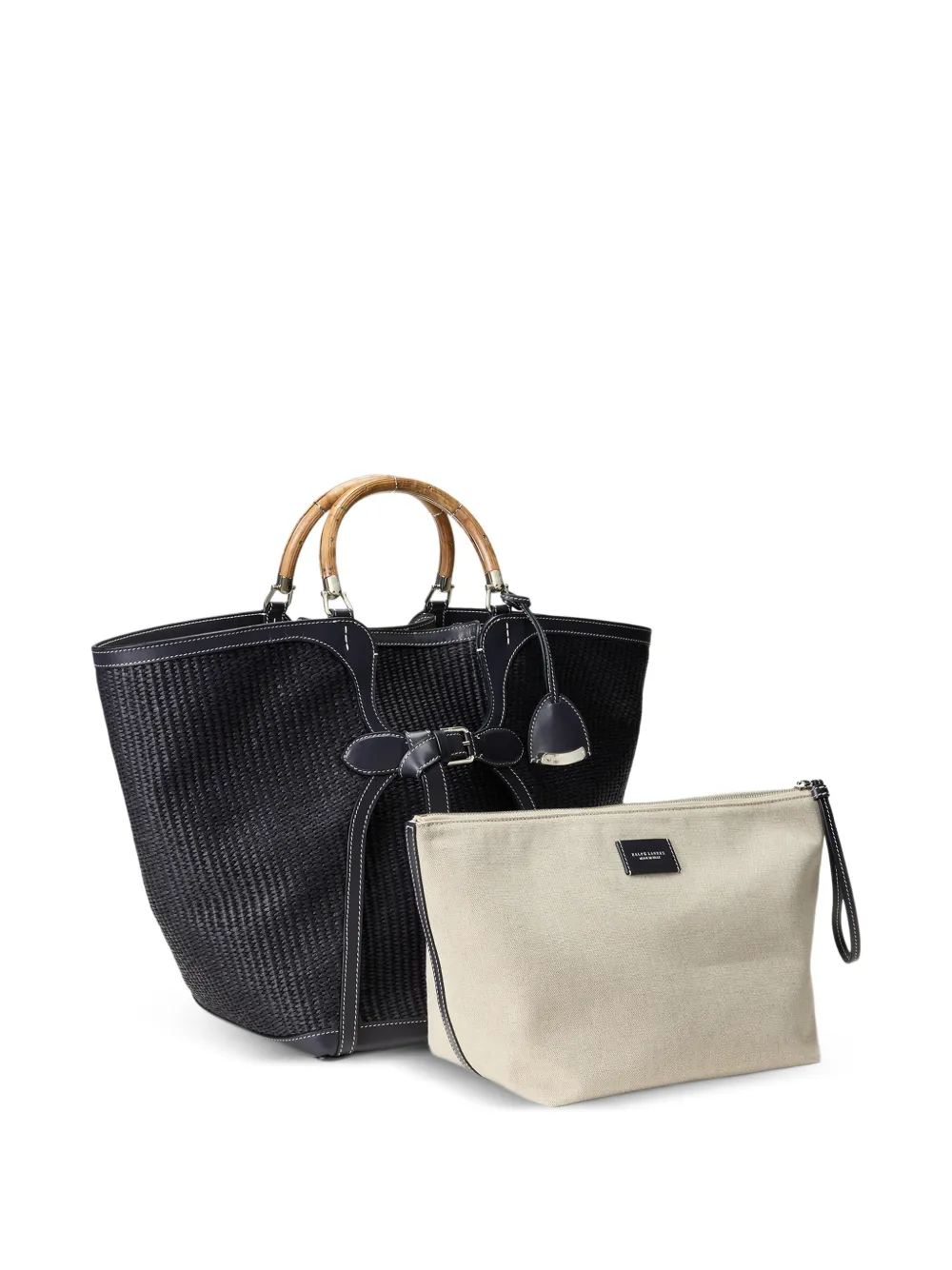 Ralph Lauren Collection Grote Burl Wood gevlochten shopper Blauw