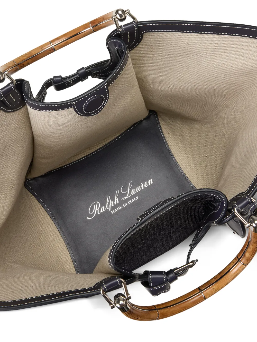 Ralph Lauren Collection Grote Burl Wood gevlochten shopper Blauw