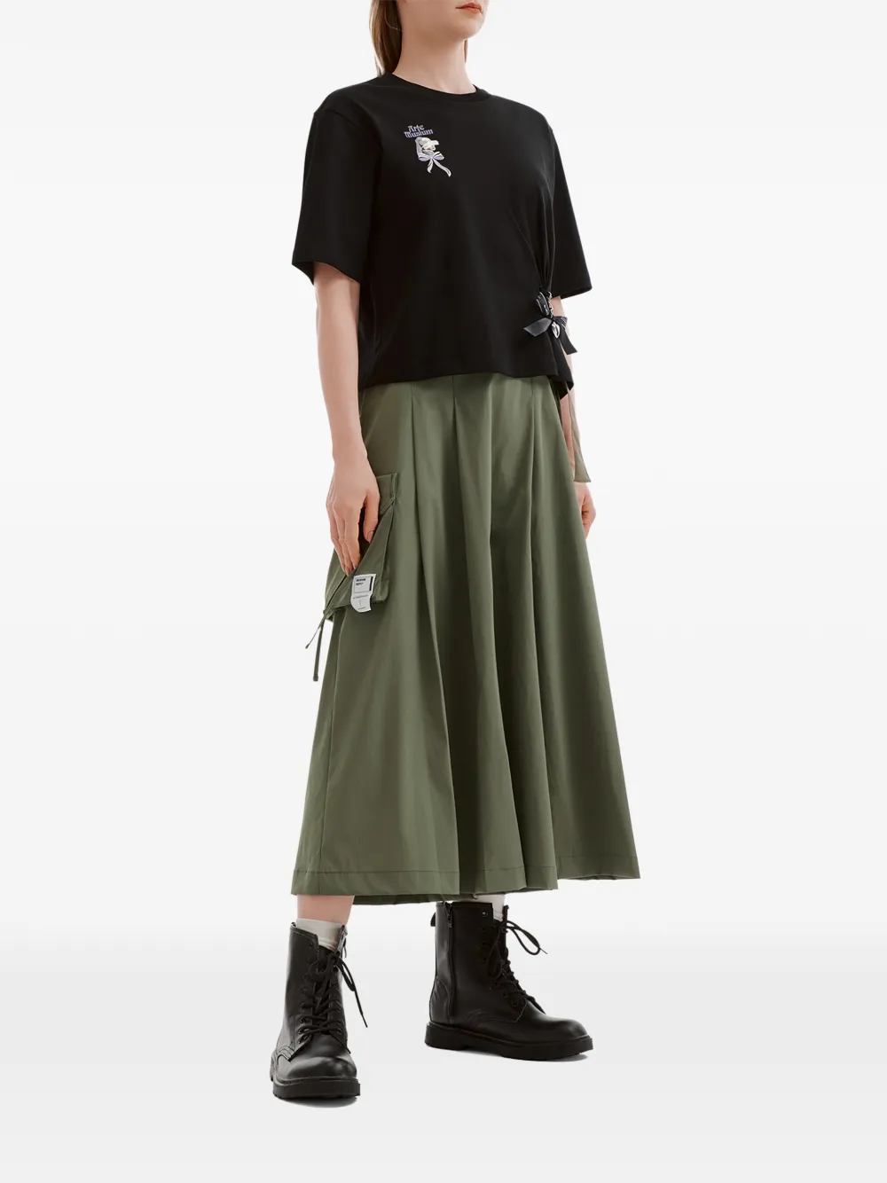  Musium Div. Belted Wide-leg Layered Trousers - Green 