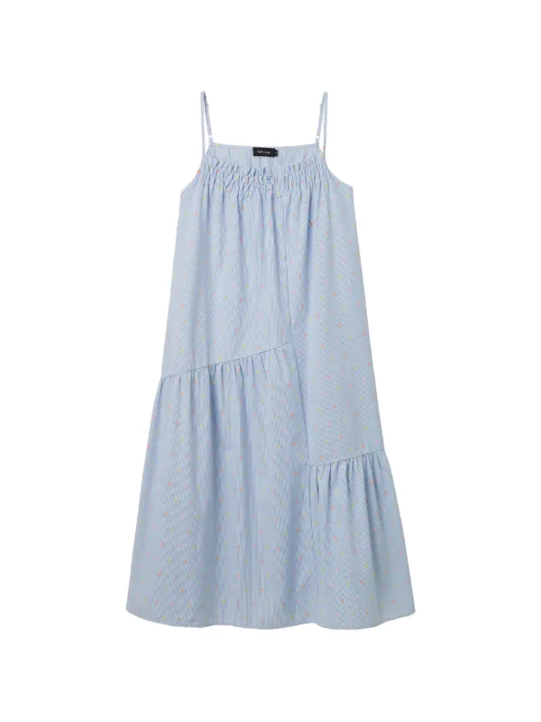 blue canoe dress Sunny Days Blue Striped V-Neck Tiered Midi Dress  Fabulous Knits