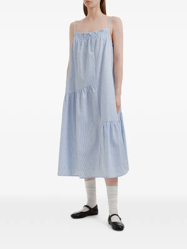Tout a Coup Striped Tiered Midi Dress | Blue | FARFETCH