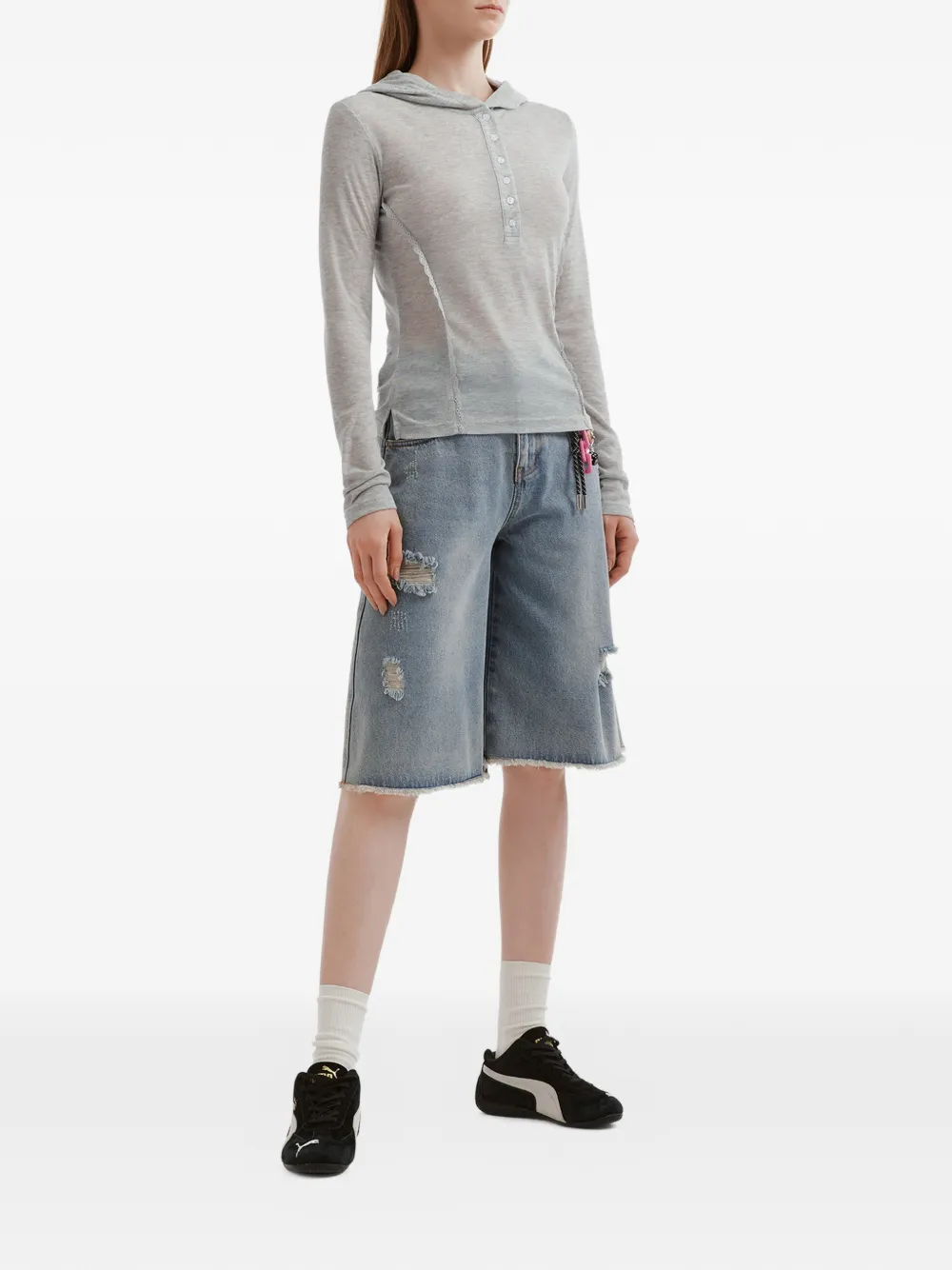  Mini Cream Buttoned Hoodie - Grey 